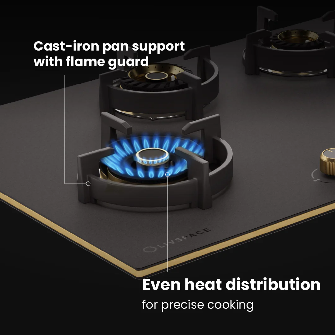 Intellia by Livspace 4 Brass Burner 900mm with Auto Ignition Matt finish Hob  | Intellia HB 4B M 90 - Image 6
