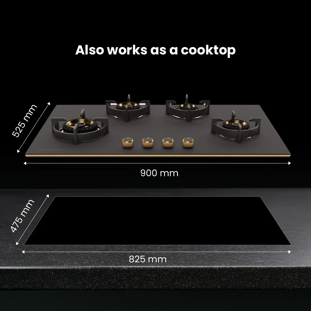 Intellia by Livspace 4 Brass Burner 900mm with Auto Ignition Matt finish Hob  | Intellia HB 4B M 90 - Image 8