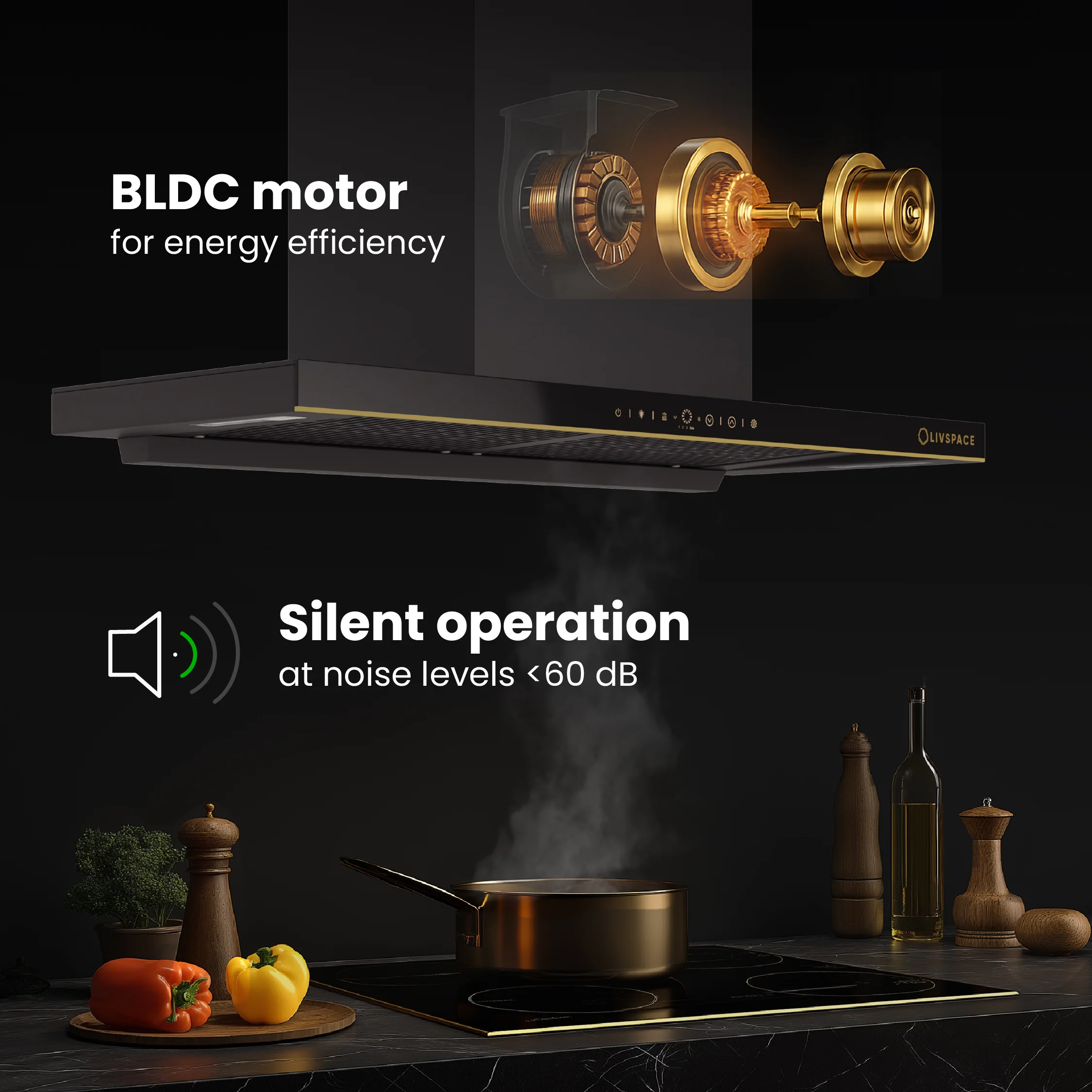 Intellia by Livspace AutoClean Curve Shape BLDC chimney 900mm size 1600m3/h suction power (Ducted) | Intellia CH T 90 - Image 6