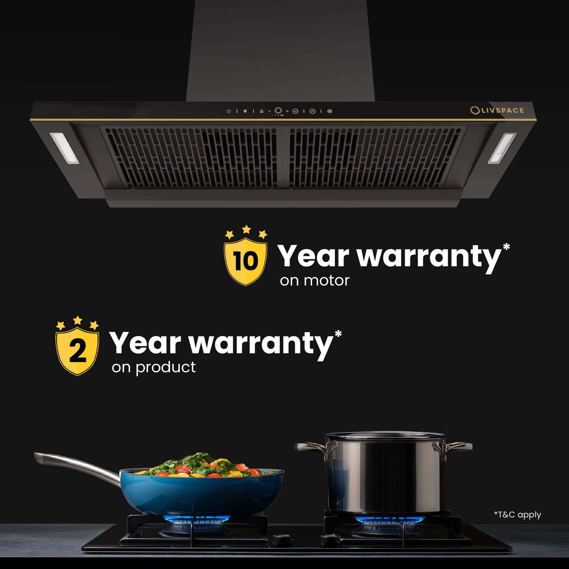 Intellia by Livspace AutoClean Curve Shape BLDC chimney 900mm size 1600m3/h suction power (Ducted) | Intellia CH T 90 - Image 7
