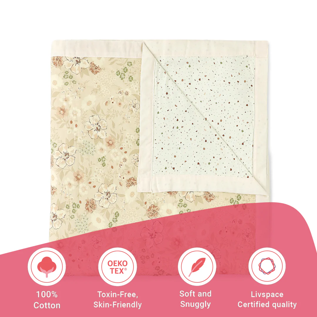Mishella | Mix & Match Printed Reversible Dohar with Super Soft Flannel Layering - Beige - Image 12