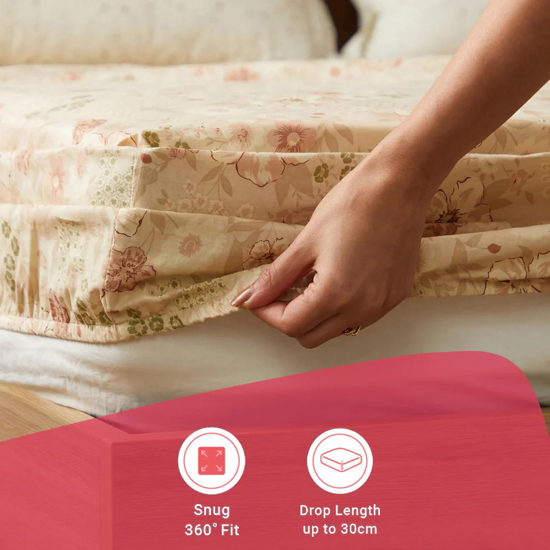 Mishella | Mix & Match Printed Cotton Fitted Sheet Set - Beige - Image 15
