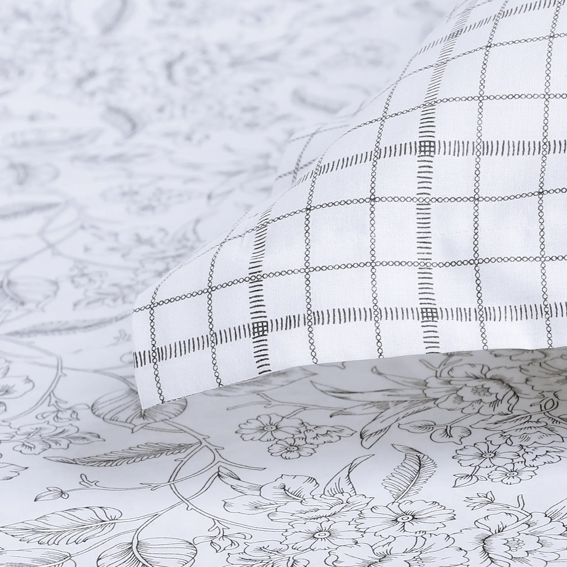 Mishella | Mix & Match Printed Cotton Fitted Sheet Set - Charcoal Bloom - Image 13