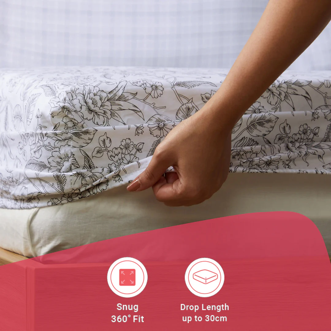 Mishella | Mix & Match Printed Cotton Fitted Sheet Set - Charcoal Bloom - Image 15