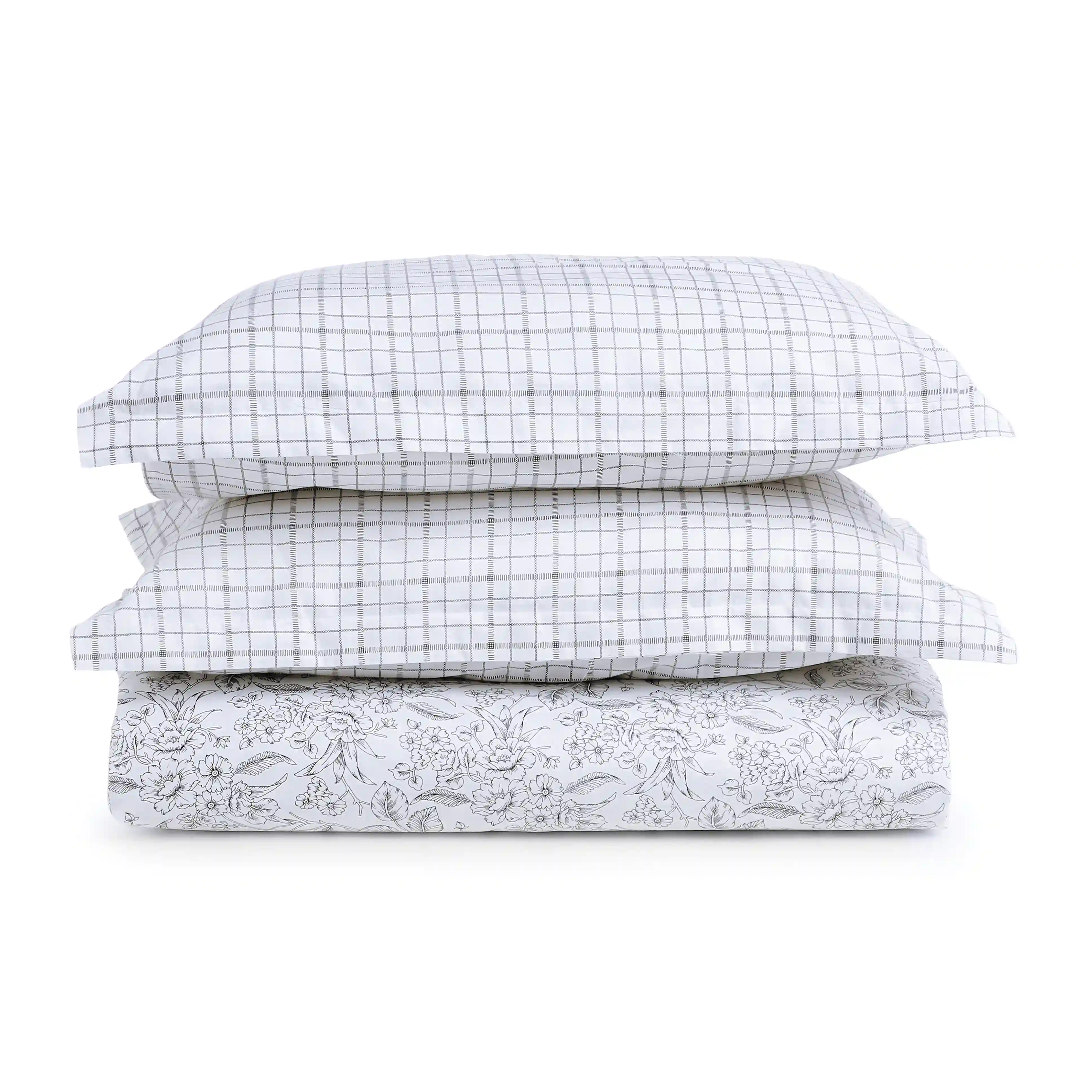 Mishella | Mix & Match Printed Cotton Fitted Sheet Set - Charcoal Bloom - Image 5