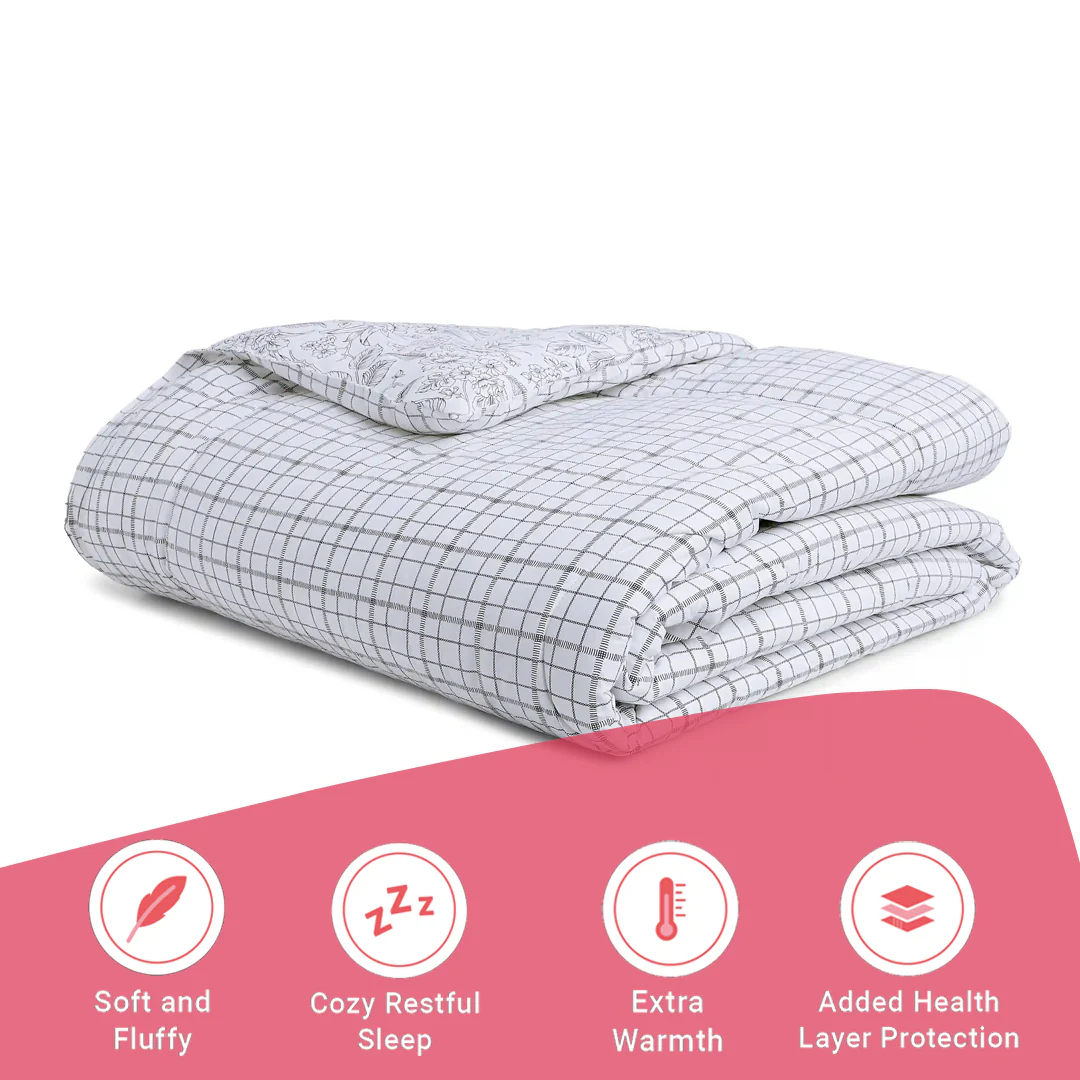 Mishella | Mix & Match Printed 120GSM Reversible Comforter - Charcoal Checks - Image 11