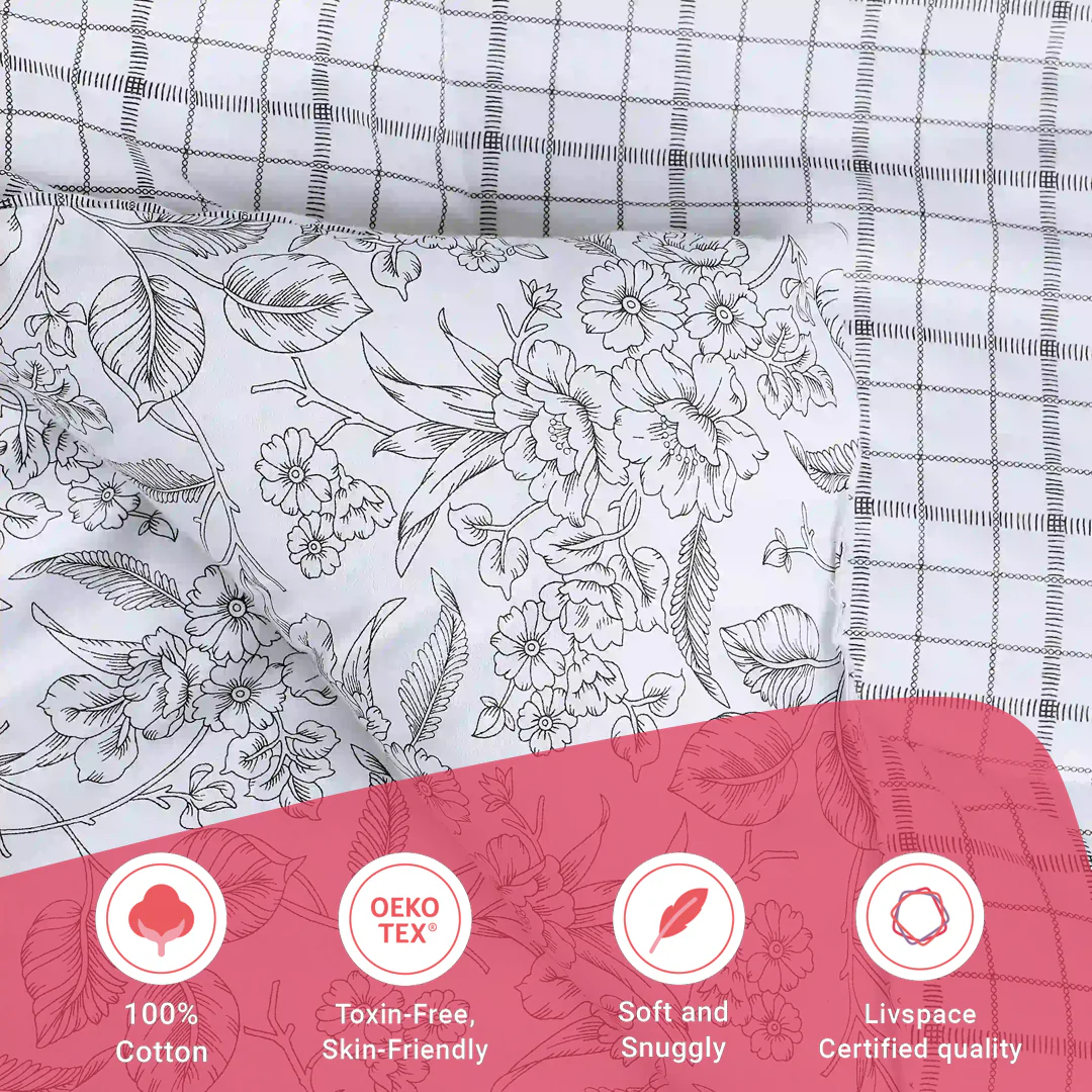 Mishella | Mix & Match Printed 120GSM Reversible Comforter - Charcoal Checks - Image 12