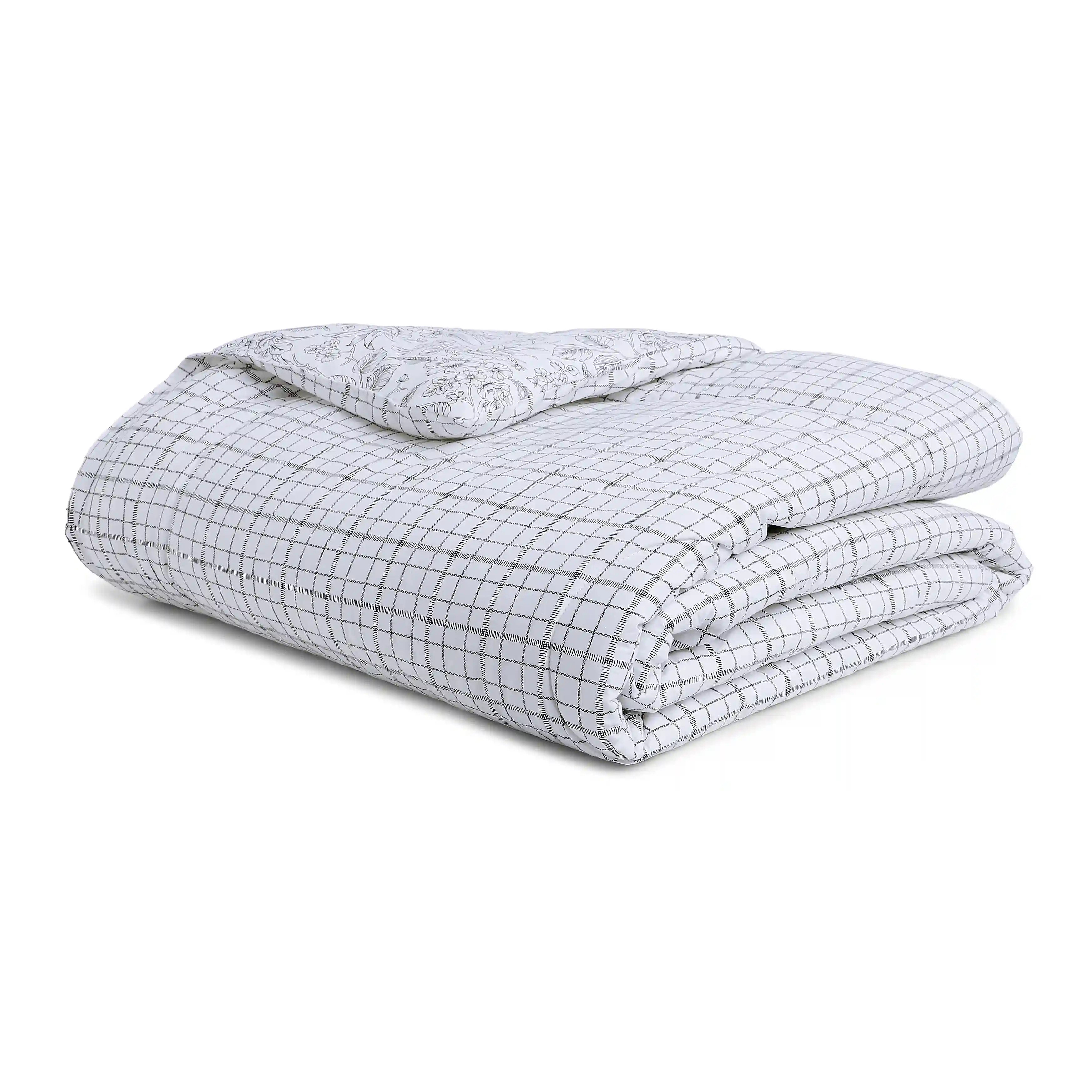 Mishella | Mix & Match Printed 120GSM Reversible Comforter - Charcoal Checks - Image 9
