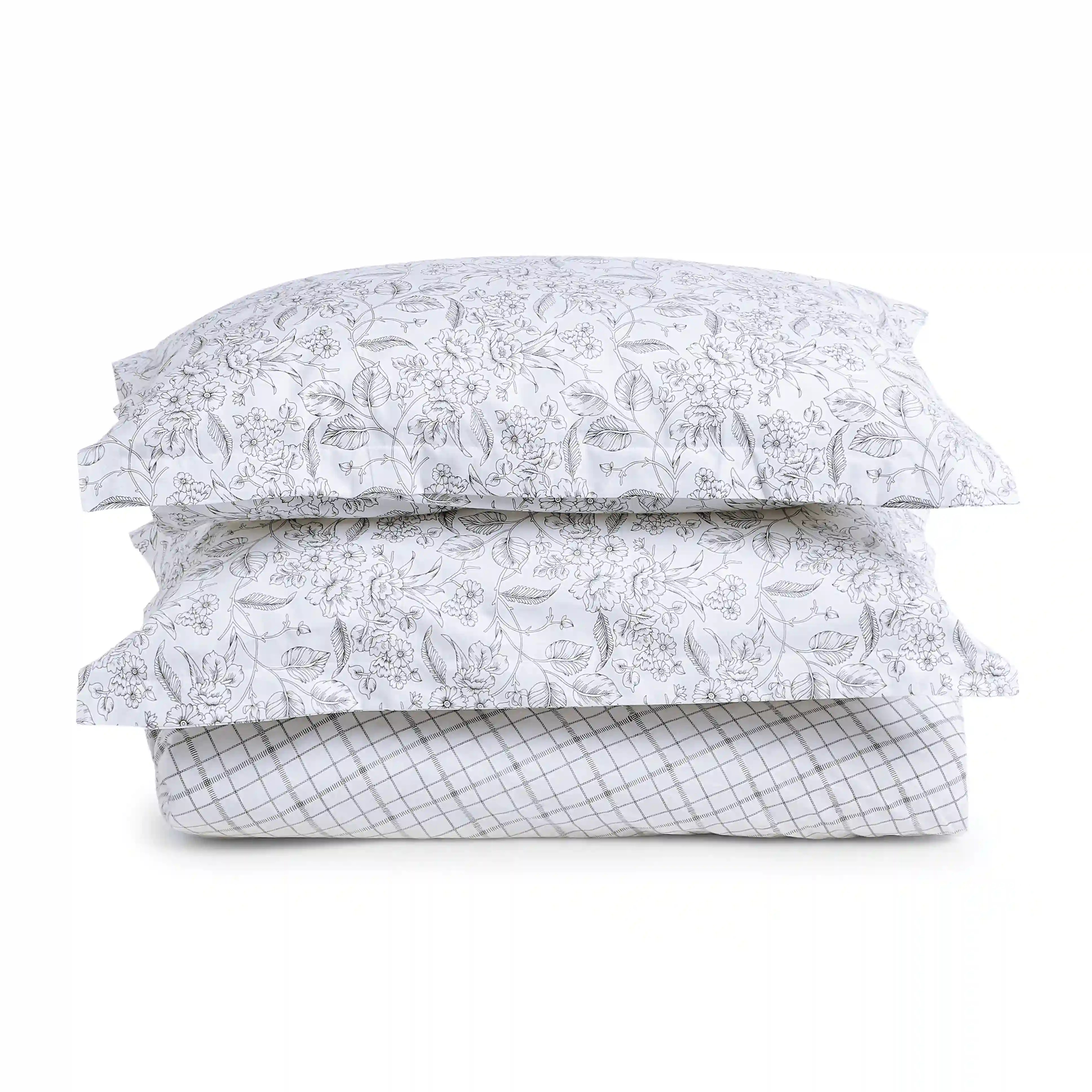 Mishella | Mix & Match Printed Cotton Fitted Sheet Set - Charcoal Checks - Image 12