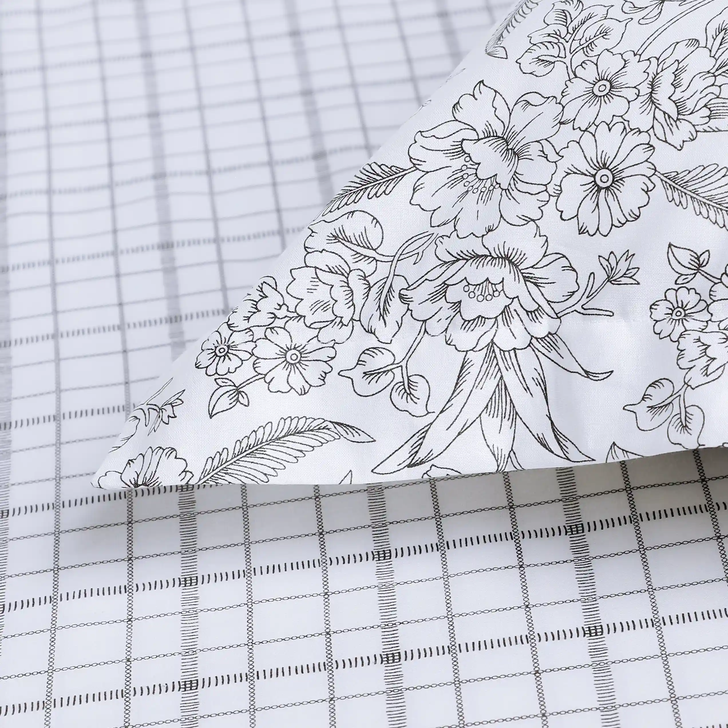 Mishella | Mix & Match Printed Cotton Fitted Sheet Set - Charcoal Checks - Image 13