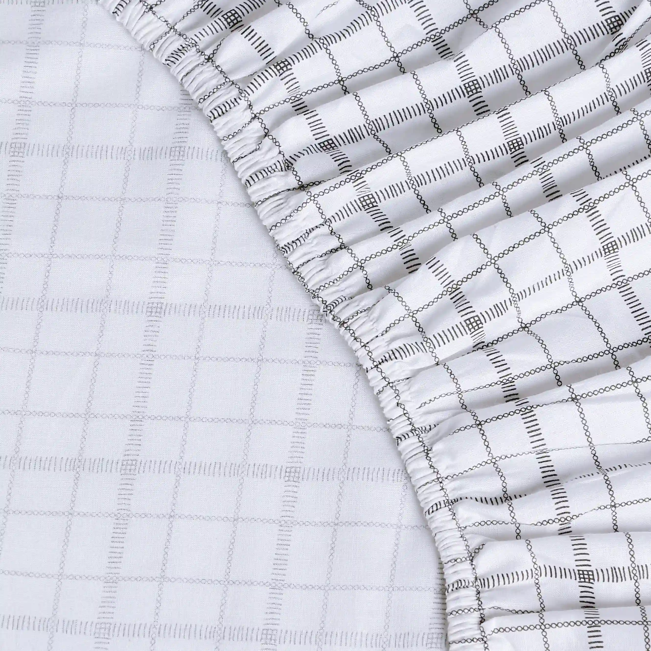 Mishella | Mix & Match Printed Cotton Fitted Sheet Set - Charcoal Checks - Image 14