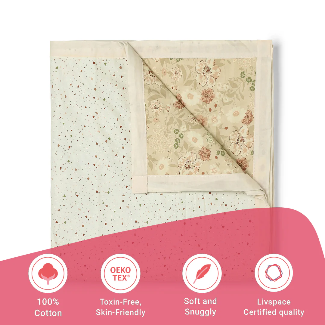 Mishella | Mix & Match Printed Reversible Dohar with Super Soft Flannel Layering - Cream - Image 11