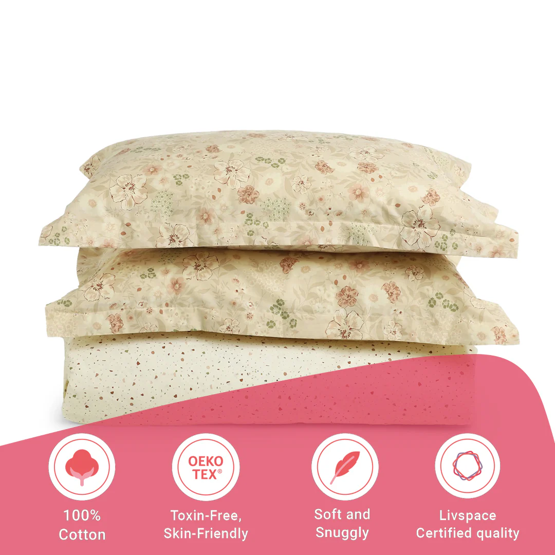 Mishella | Mix & Match Printed Cotton Fitted Sheet Set - Cream - Image 15