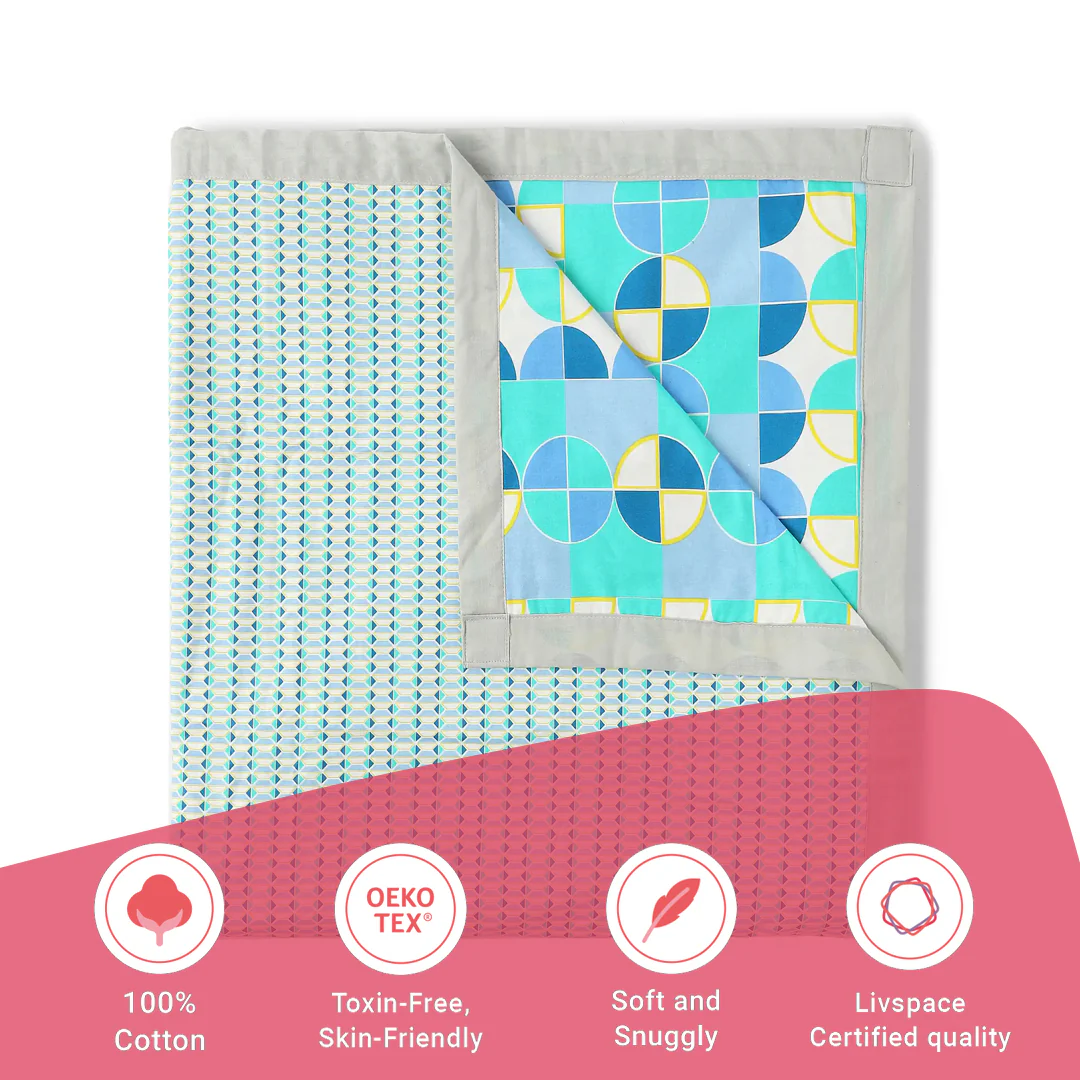 Mishella | Mix & Match Printed Reversible Dohar with Super Soft Flannel Layering - Kaleido Teal - Image 12