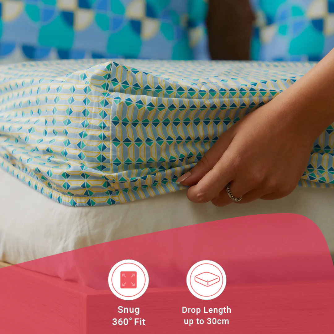 Mishella | Mix & Match Printed Cotton Fitted Sheet Set - Kaleido Teal - Image 15