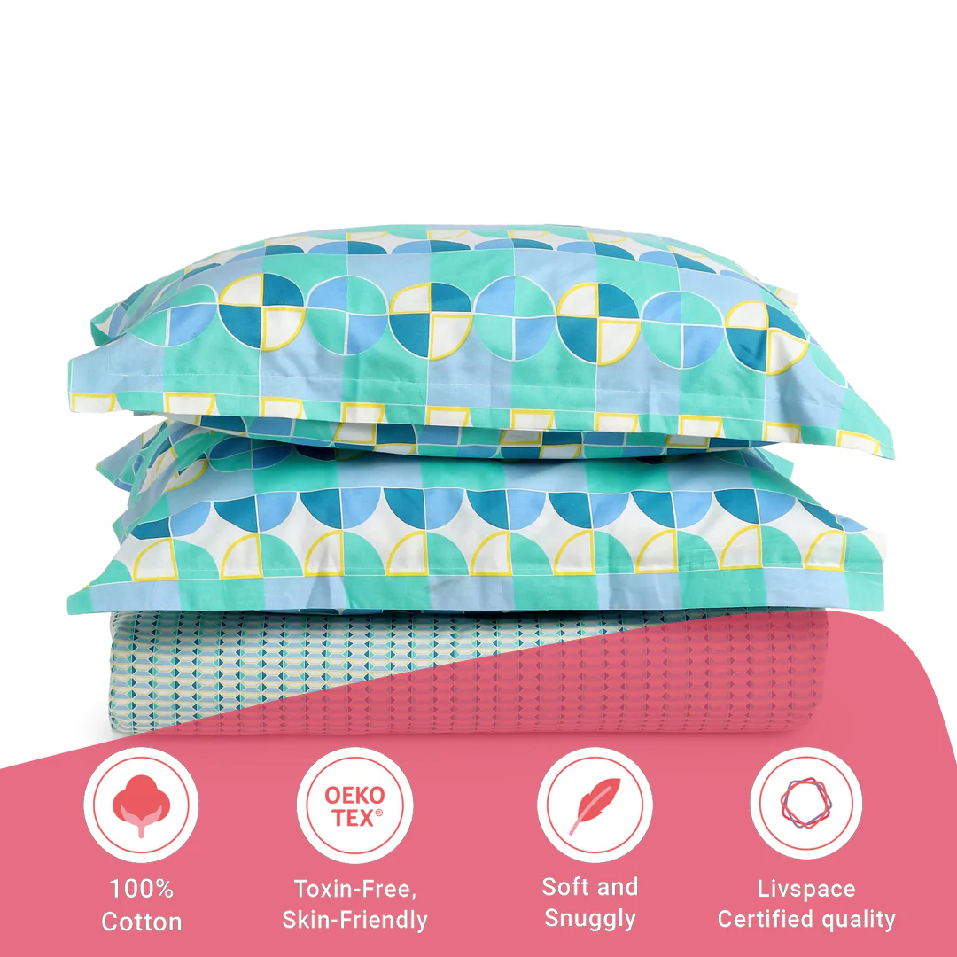 Mishella | Mix & Match Printed Cotton Fitted Sheet Set - Kaleido Teal - Image 16