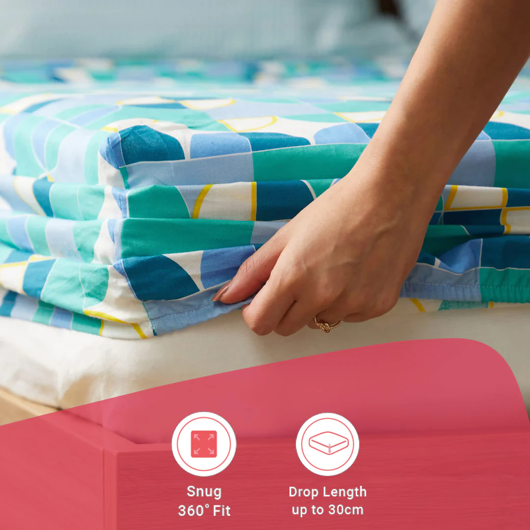 Mishella | Mix & Match Printed Cotton Fitted Sheet Set - Orbit Teal - Image 15