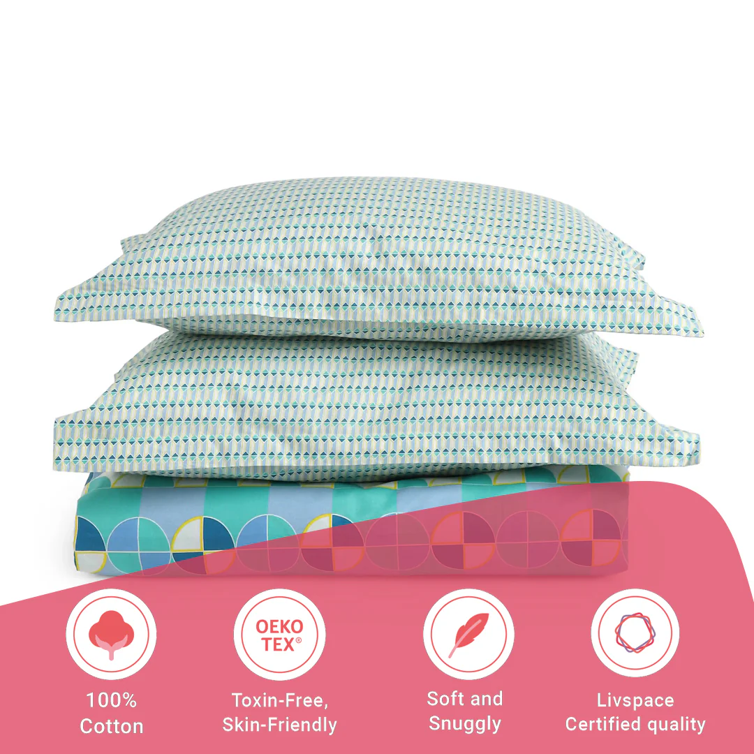 Mishella | Mix & Match Printed Cotton Fitted Sheet Set - Orbit Teal - Image 16