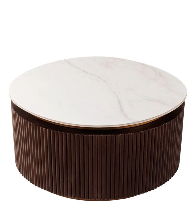 Orion Fluted Coffee Table with Dark Walnut Finish and Composite Marble Top - Image 2