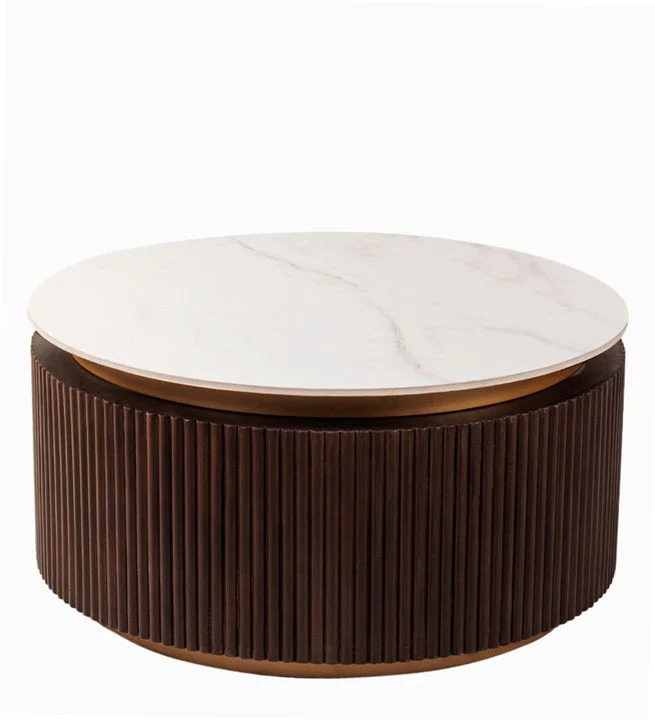 Orion Fluted Coffee Table with Dark Walnut Finish and Composite Marble Top - Image 3