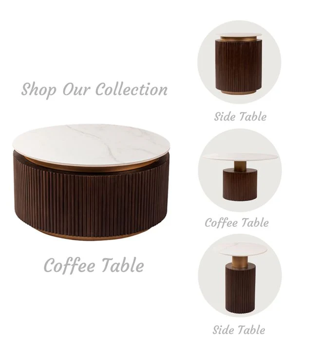 Orion Fluted Coffee Table with Dark Walnut Finish and Composite Marble Top - Image 4
