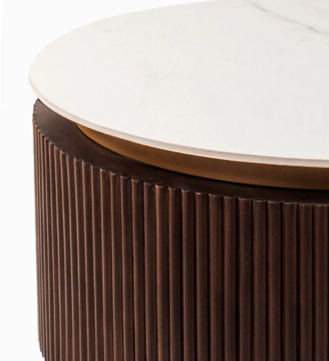 Orion Fluted Coffee Table with Dark Walnut Finish and Composite Marble Top - Image 5