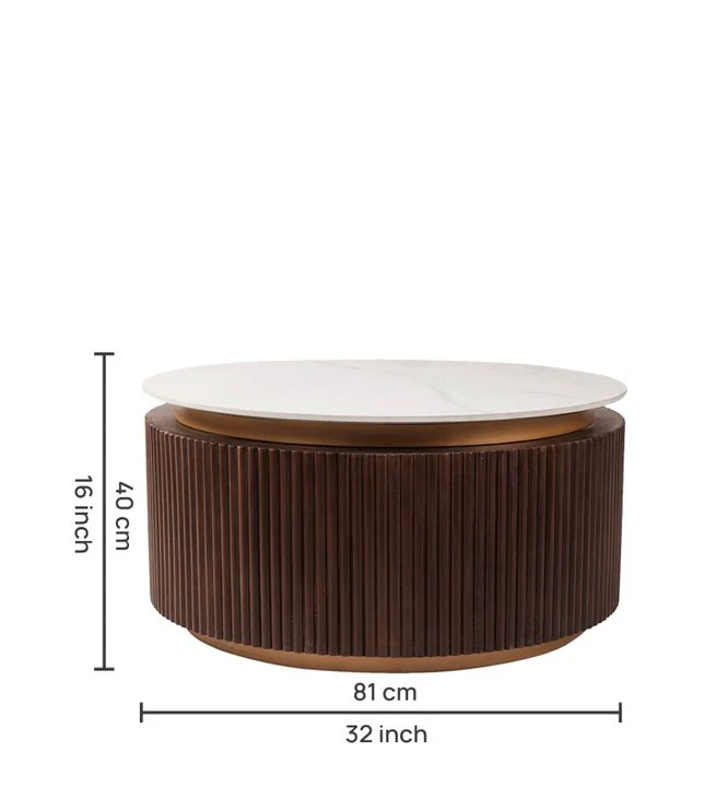 Orion Fluted Coffee Table with Dark Walnut Finish and Composite Marble Top - Image 7