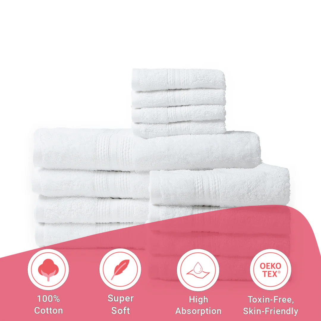 Paleto | Everyday Essentials Absorbent Ring Spun Cotton 12 Piece Terry Towel Set | Set of Bath, Hand & Face Towels - Image 43