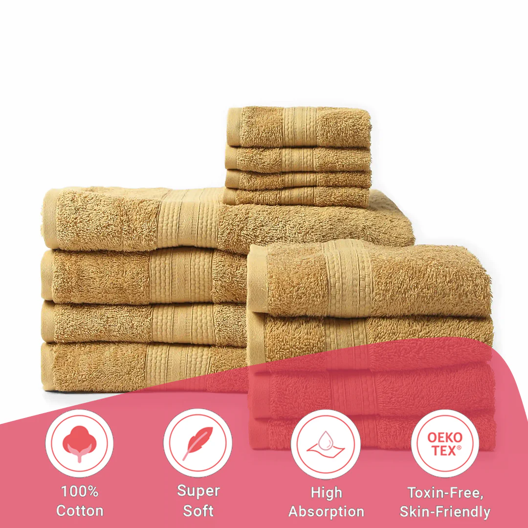 Paleto | Everyday Essentials Absorbent Ring Spun Cotton 12 Piece Terry Towel Set | Set of Bath, Hand & Face Towels - Image 46