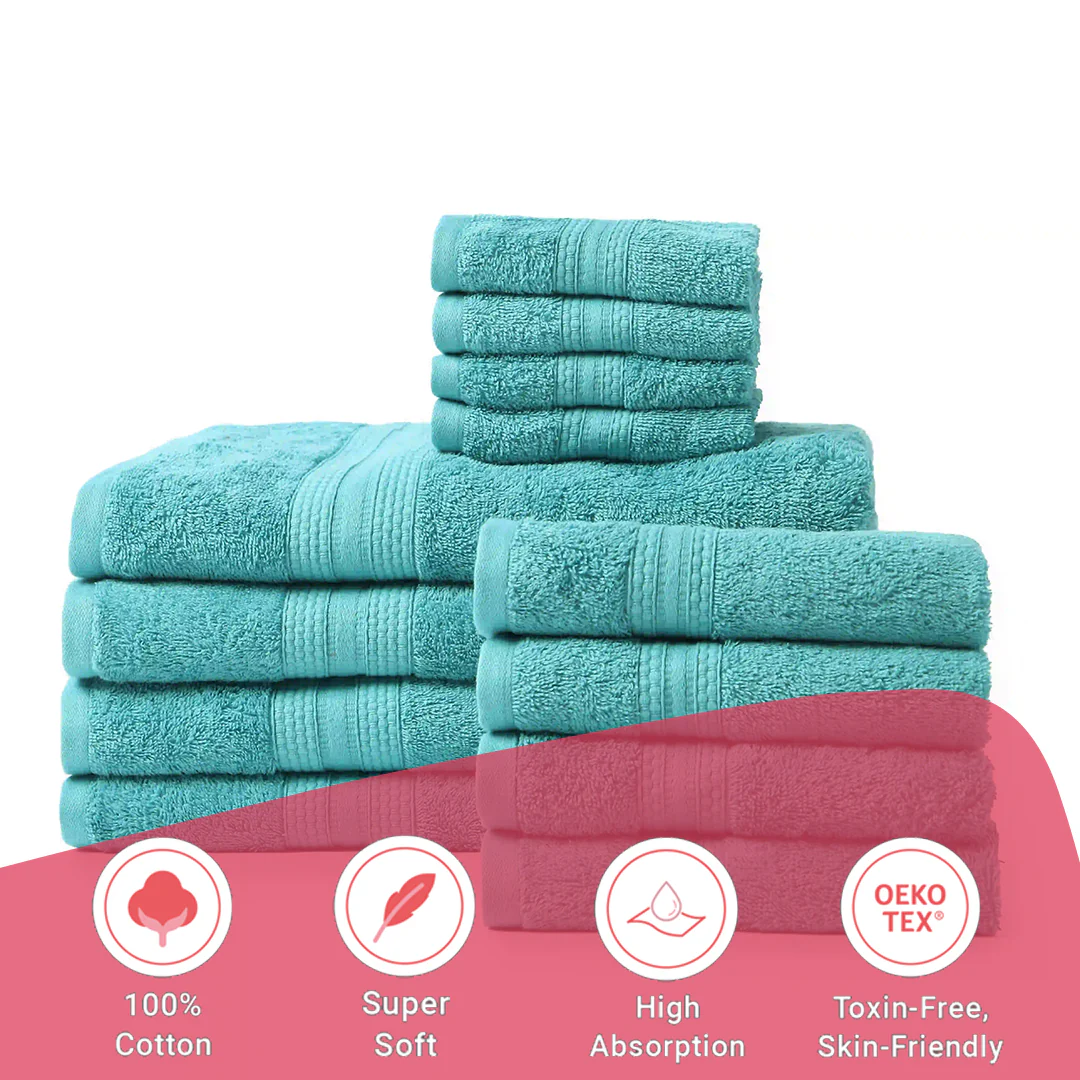 Paleto | Everyday Essentials Absorbent Ring Spun Cotton 12 Piece Terry Towel Set | Set of Bath, Hand & Face Towels - Image 47