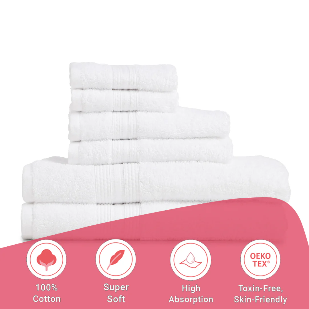 Paleto | Everyday Essentials Absorbent Ring Spun Cotton 6 Piece Terry Towel Set | Set of Bath, Hand & Face Towels - Image 43