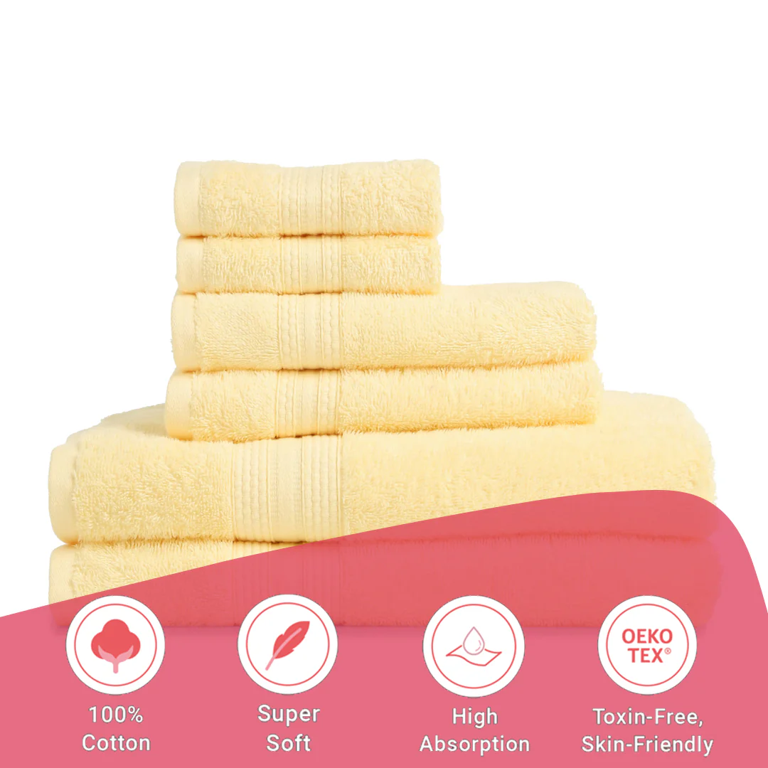 Paleto | Everyday Essentials Absorbent Ring Spun Cotton 6 Piece Terry Towel Set | Set of Bath, Hand & Face Towels - Image 44