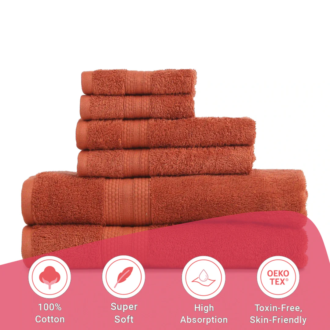 Paleto | Everyday Essentials Absorbent Ring Spun Cotton 6 Piece Terry Towel Set | Set of Bath, Hand & Face Towels - Image 45