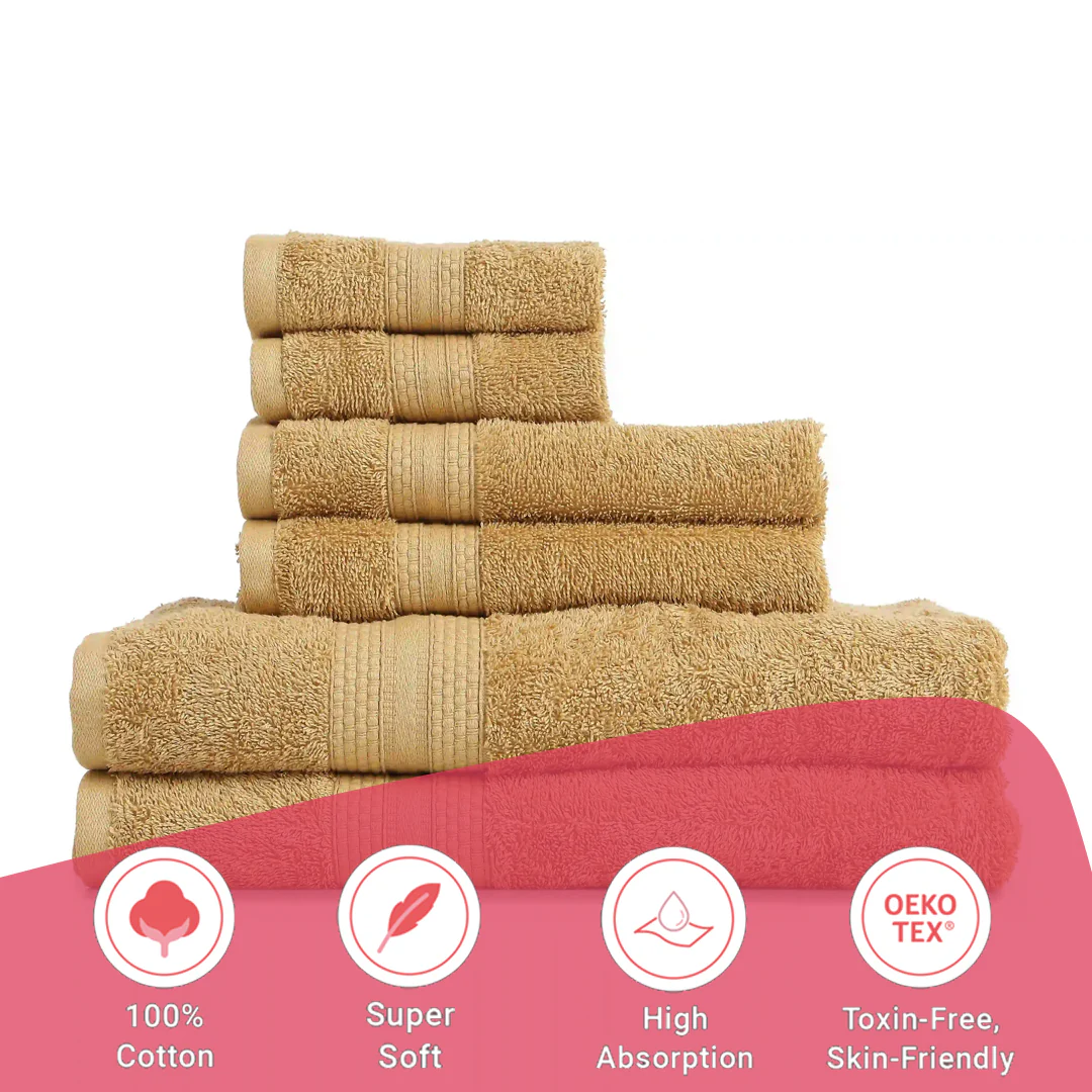 Paleto | Everyday Essentials Absorbent Ring Spun Cotton 6 Piece Terry Towel Set | Set of Bath, Hand & Face Towels - Image 46