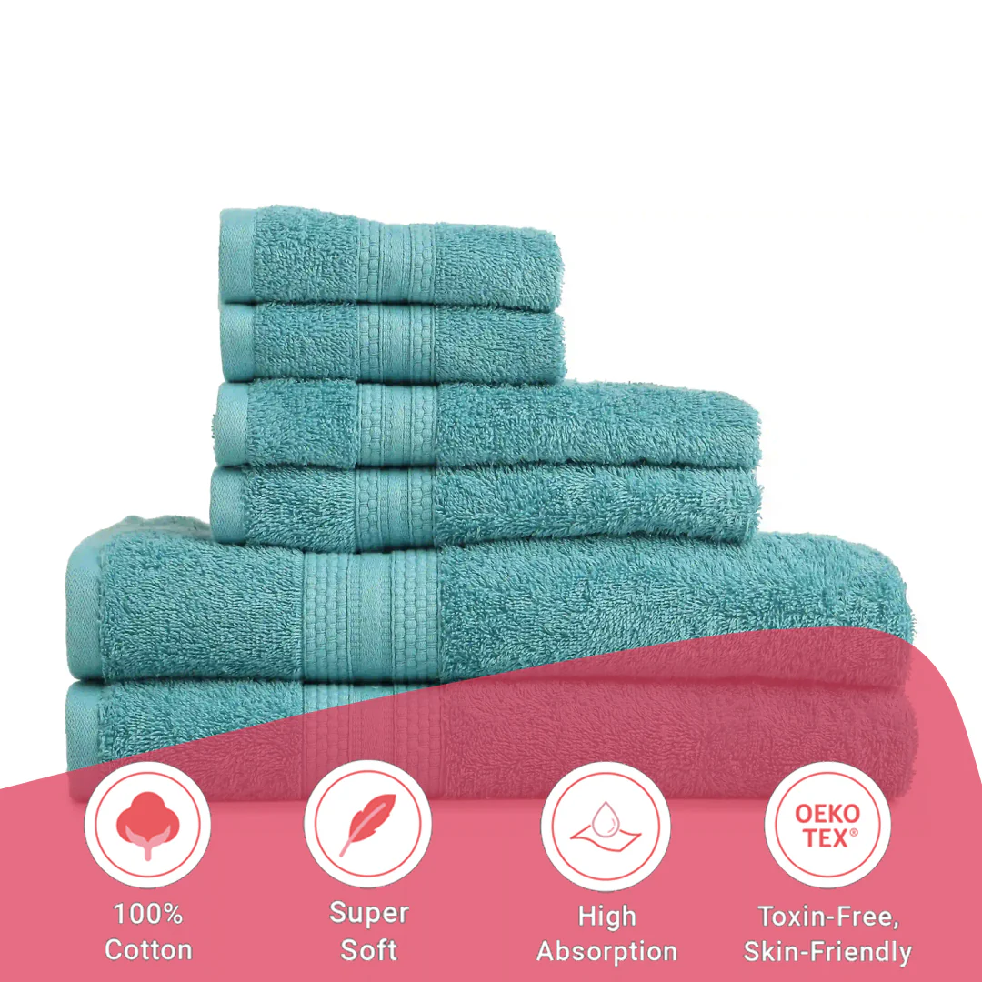 Paleto | Everyday Essentials Absorbent Ring Spun Cotton 6 Piece Terry Towel Set | Set of Bath, Hand & Face Towels - Image 47