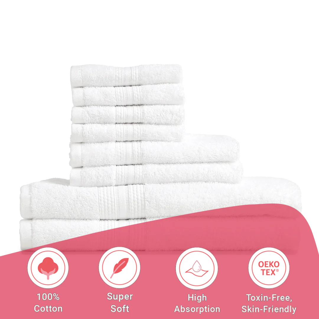 Paleto | Everyday Essentials Absorbent Ring Spun Cotton 8 Piece Terry Towel Set | Set of Bath, Hand & Face Towels - Image 41