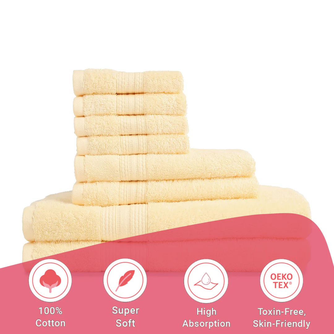 Paleto | Everyday Essentials Absorbent Ring Spun Cotton 8 Piece Terry Towel Set | Set of Bath, Hand & Face Towels - Image 42