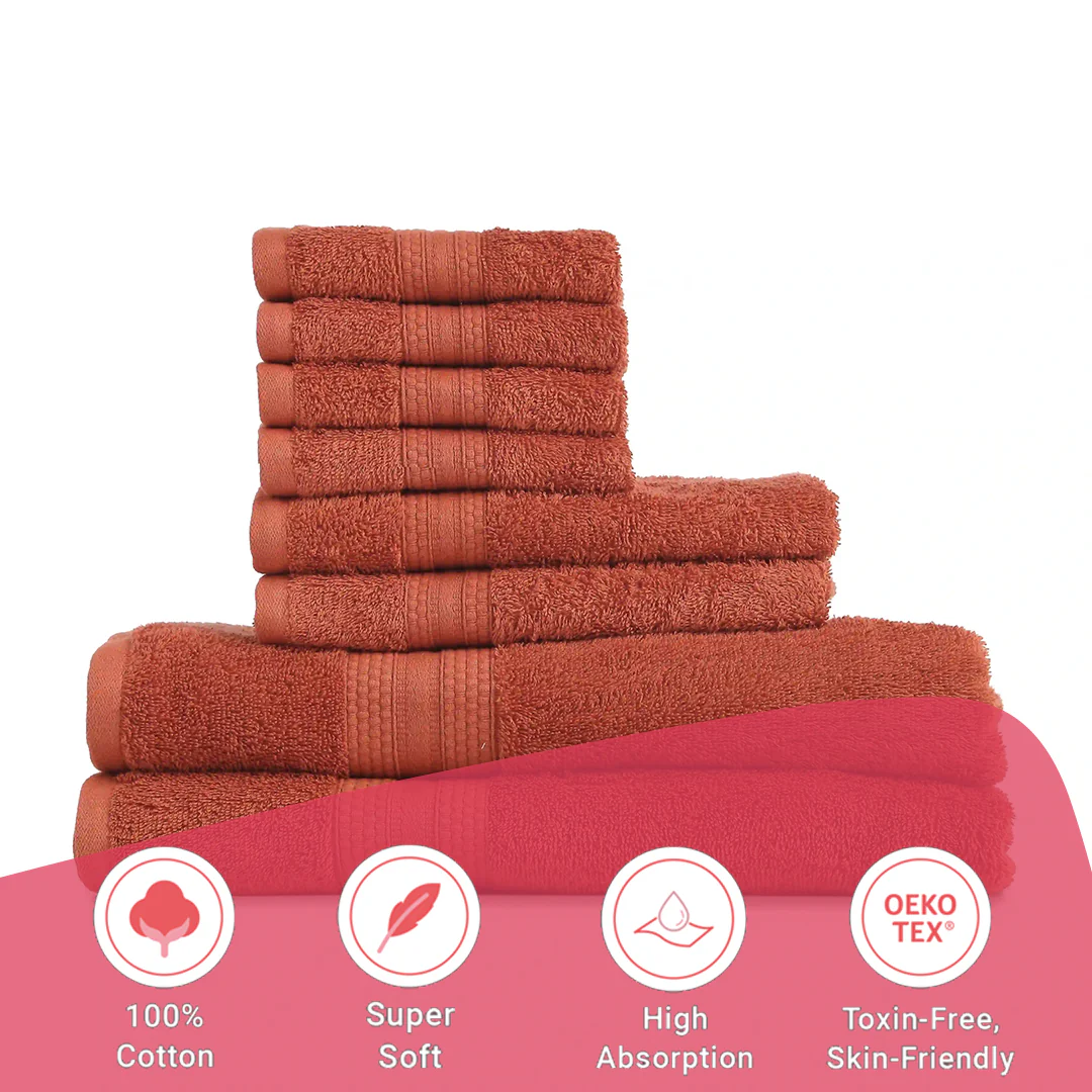 Paleto | Everyday Essentials Absorbent Ring Spun Cotton 8 Piece Terry Towel Set | Set of Bath, Hand & Face Towels - Image 43