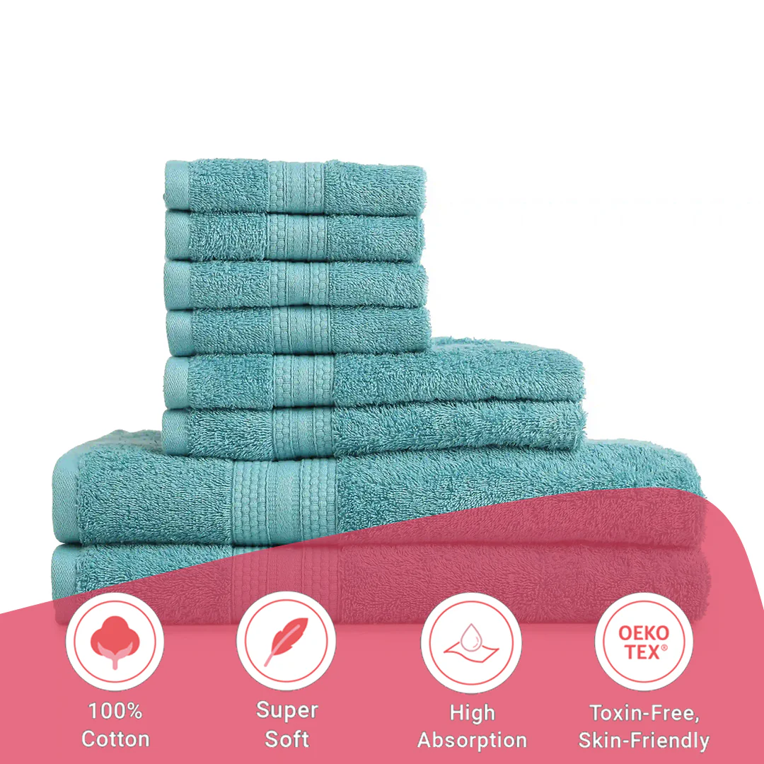 Paleto | Everyday Essentials Absorbent Ring Spun Cotton 8 Piece Terry Towel Set | Set of Bath, Hand & Face Towels - Image 45