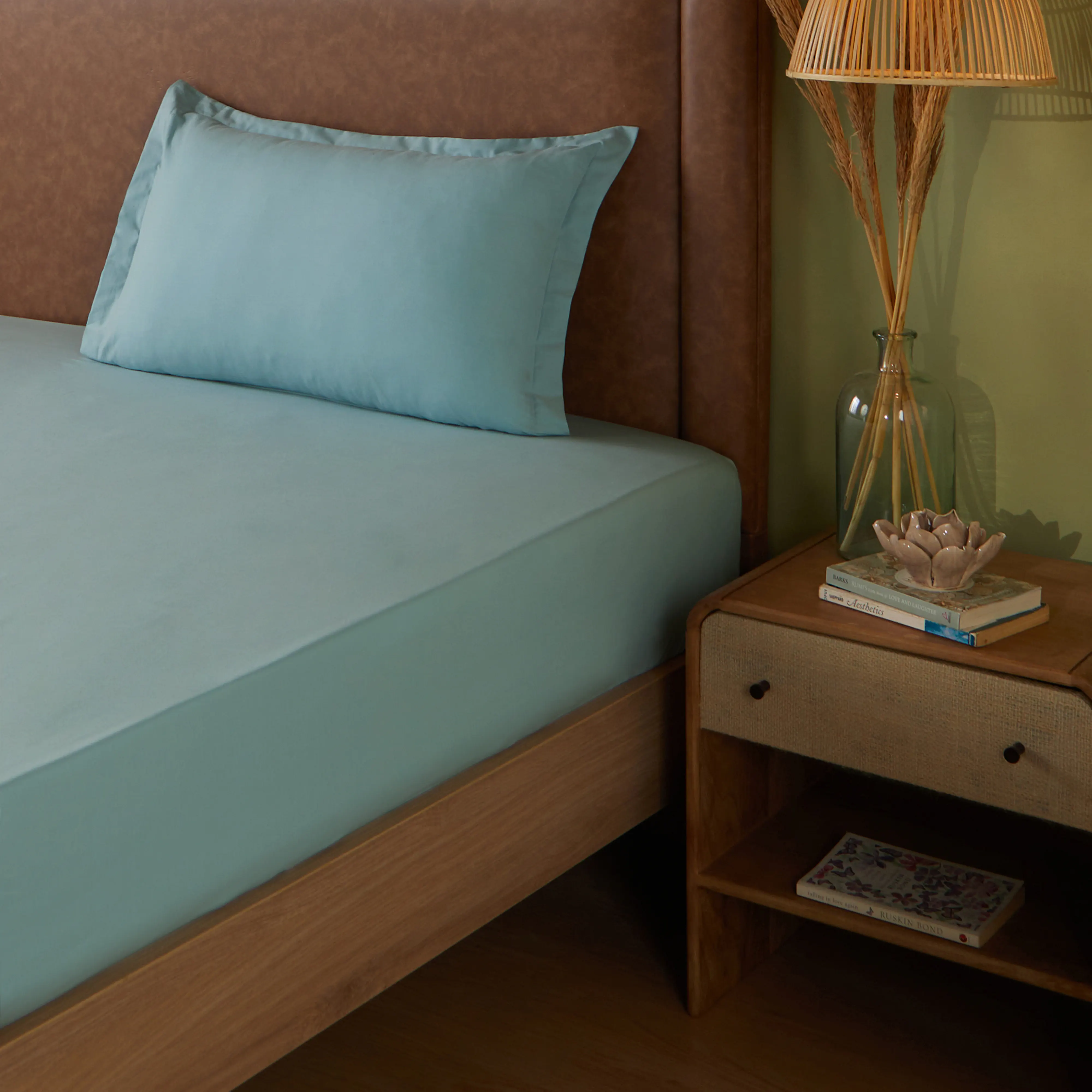 Paleto | Everyday Hues Solid Dyed Cotton Bedsheet Set-Blue Sky