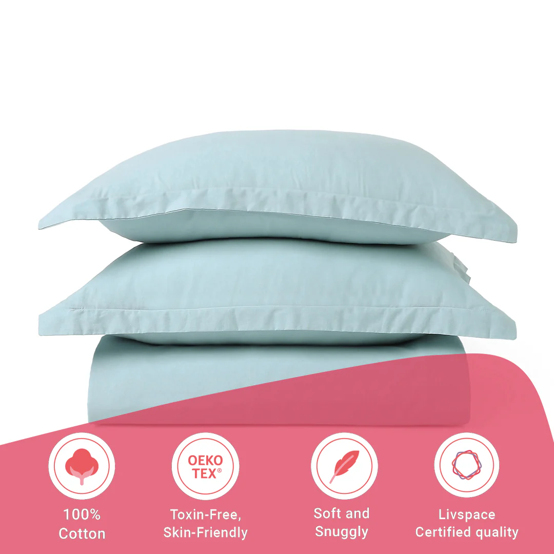 Paleto | Everyday Hues Solid Dyed Cotton Bedsheet Set-Blue Sky - Image 16