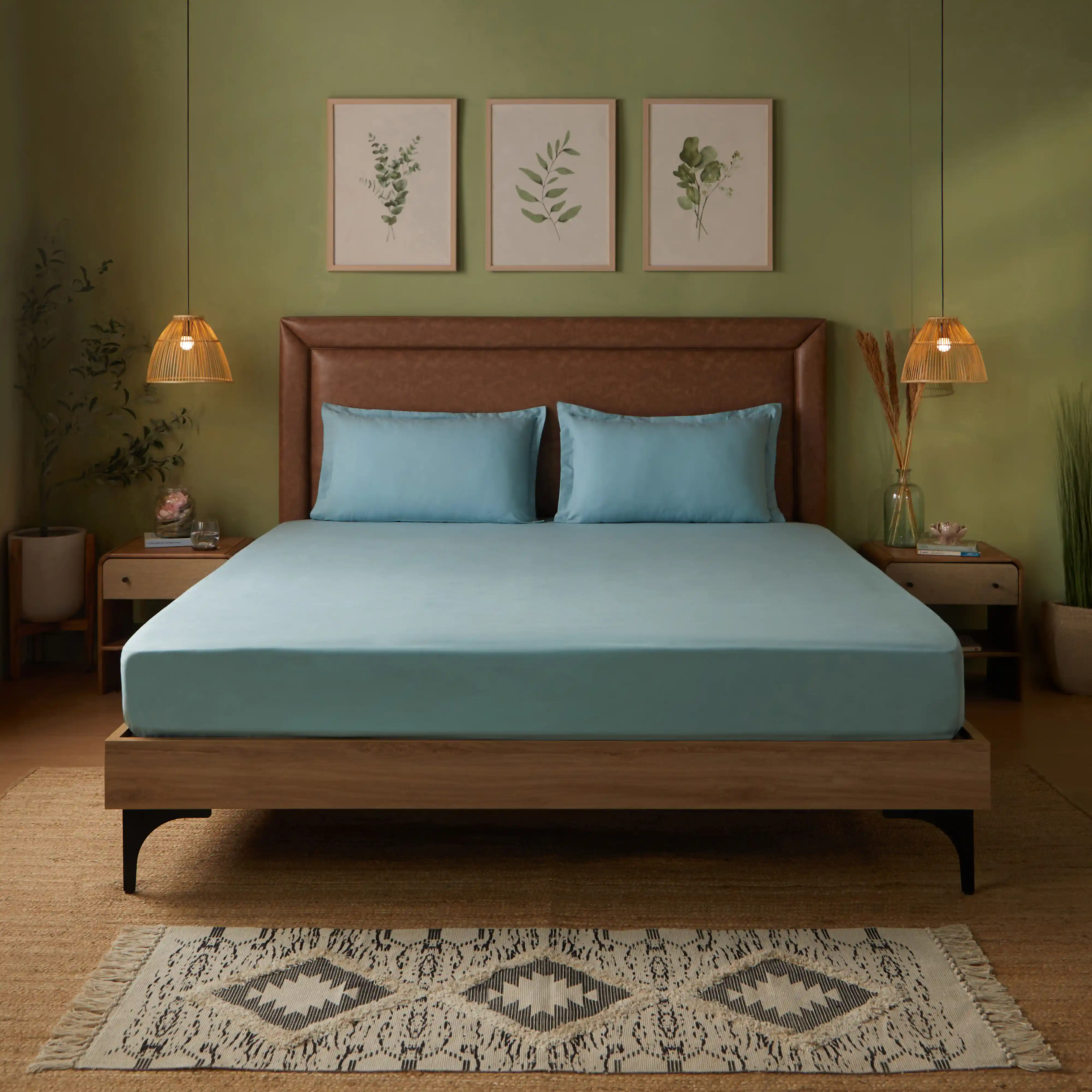 Paleto | Everyday Hues Solid Dyed Cotton Bedsheet Set-Blue Sky - Image 7