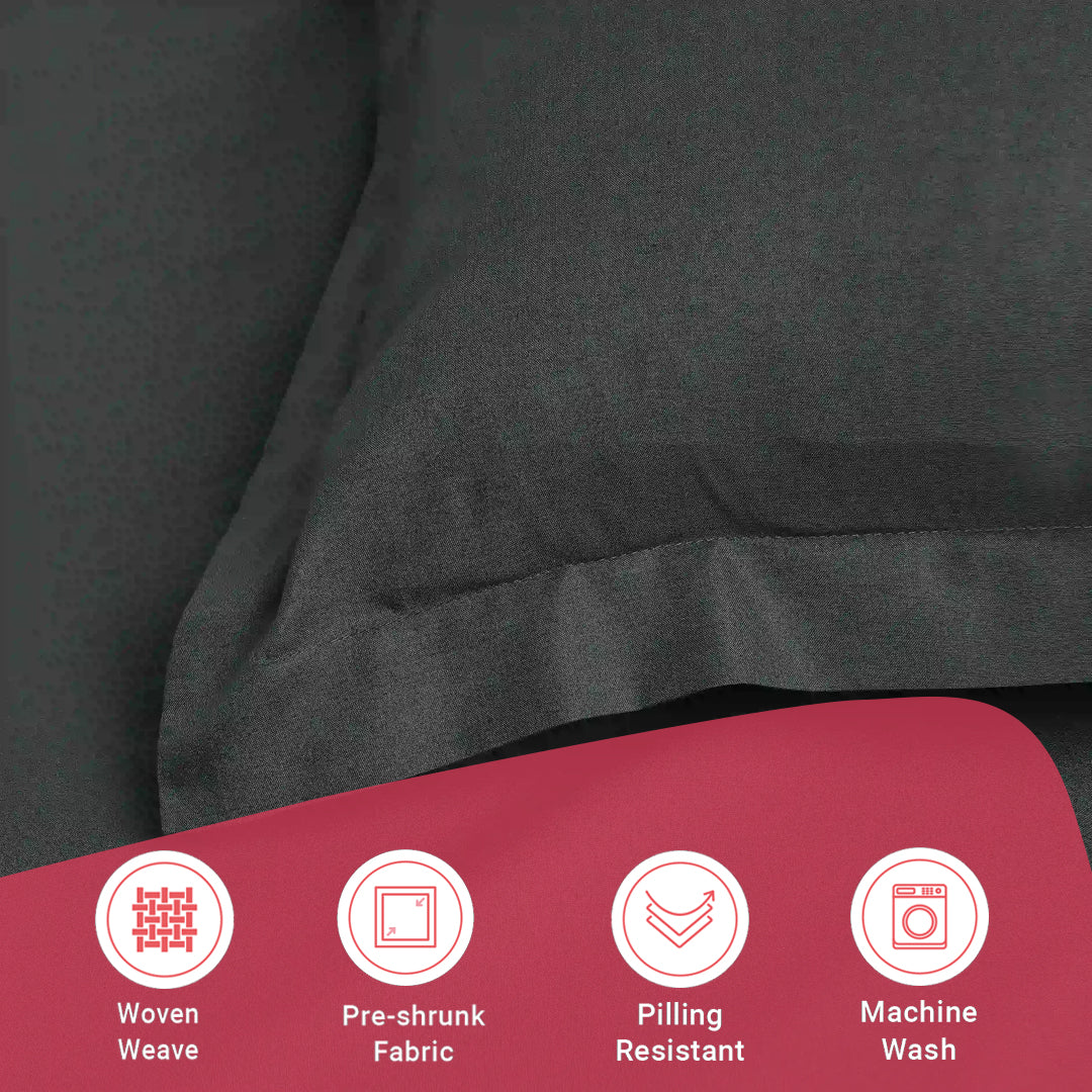 Paleto | Everyday Hues Solid Dyed Cotton Bedsheet Set-Dark Grey - Image 17