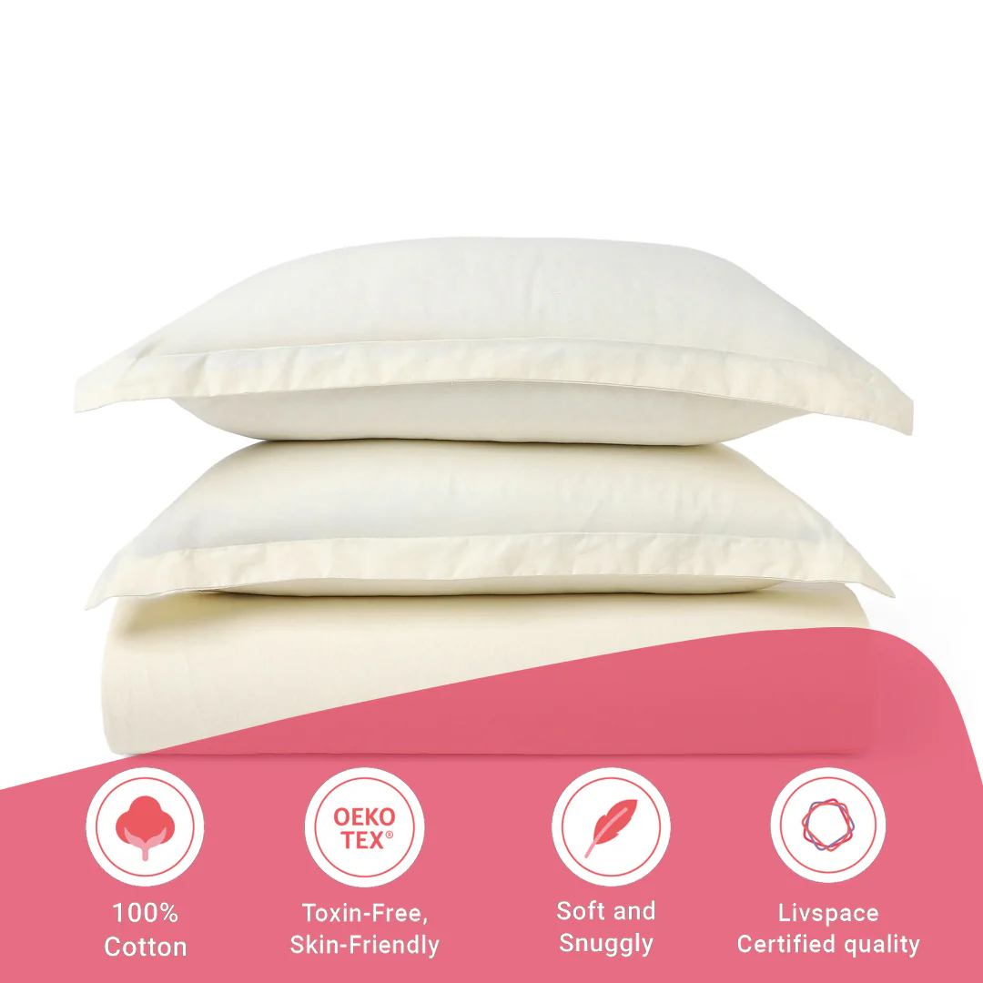 Paleto | Everyday Hues Solid Dyed Cotton Bedsheet Set-Ivory - Image 16