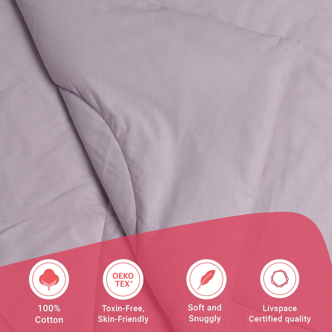 Paleto | Everyday Hues Cotton Solid Dyed 240GSM Comforter for Extra Warmth-Grey Lavender - Image 7