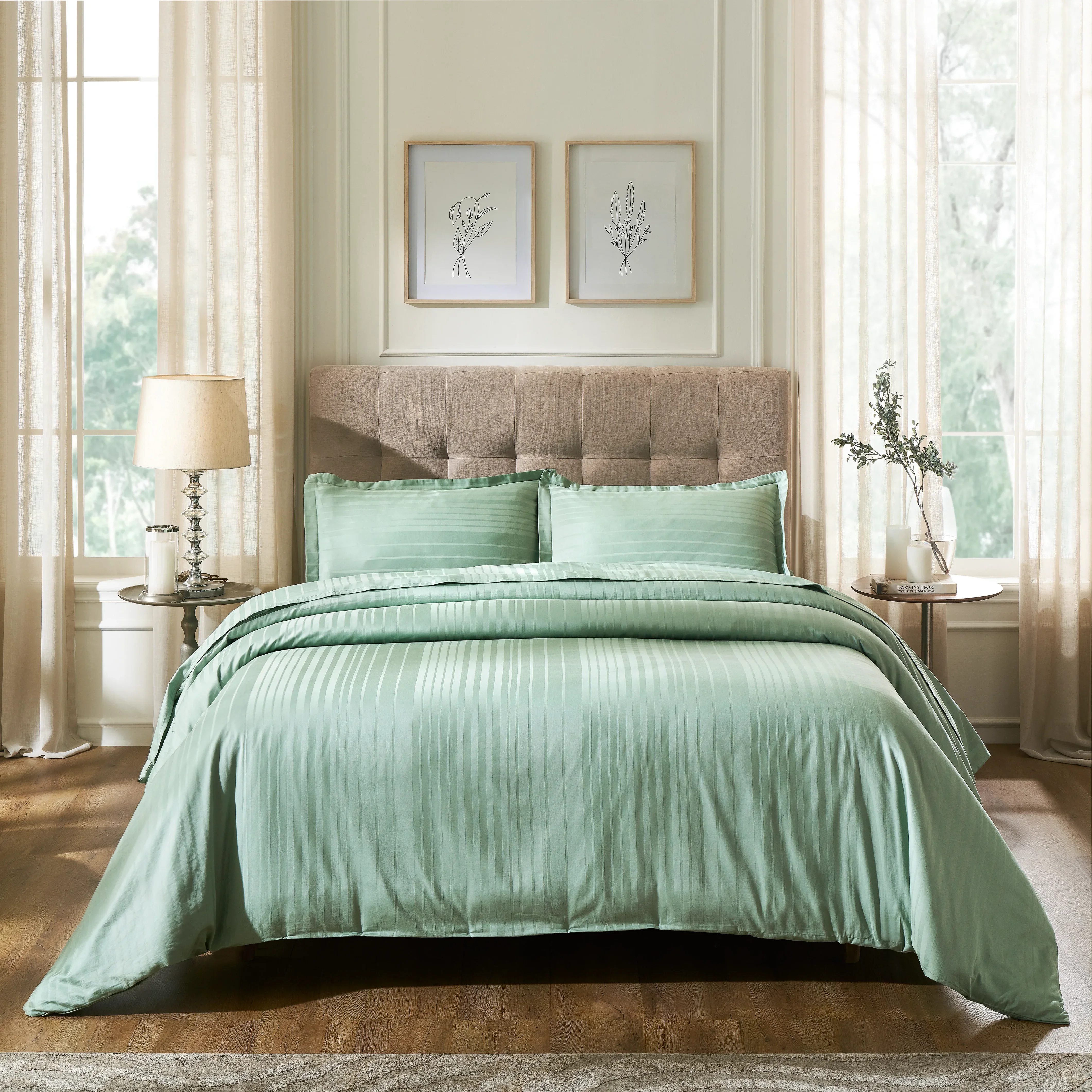 Seraya | 400TC Varigated Stripes Super Soft Fitted Sheet Set - Image 37