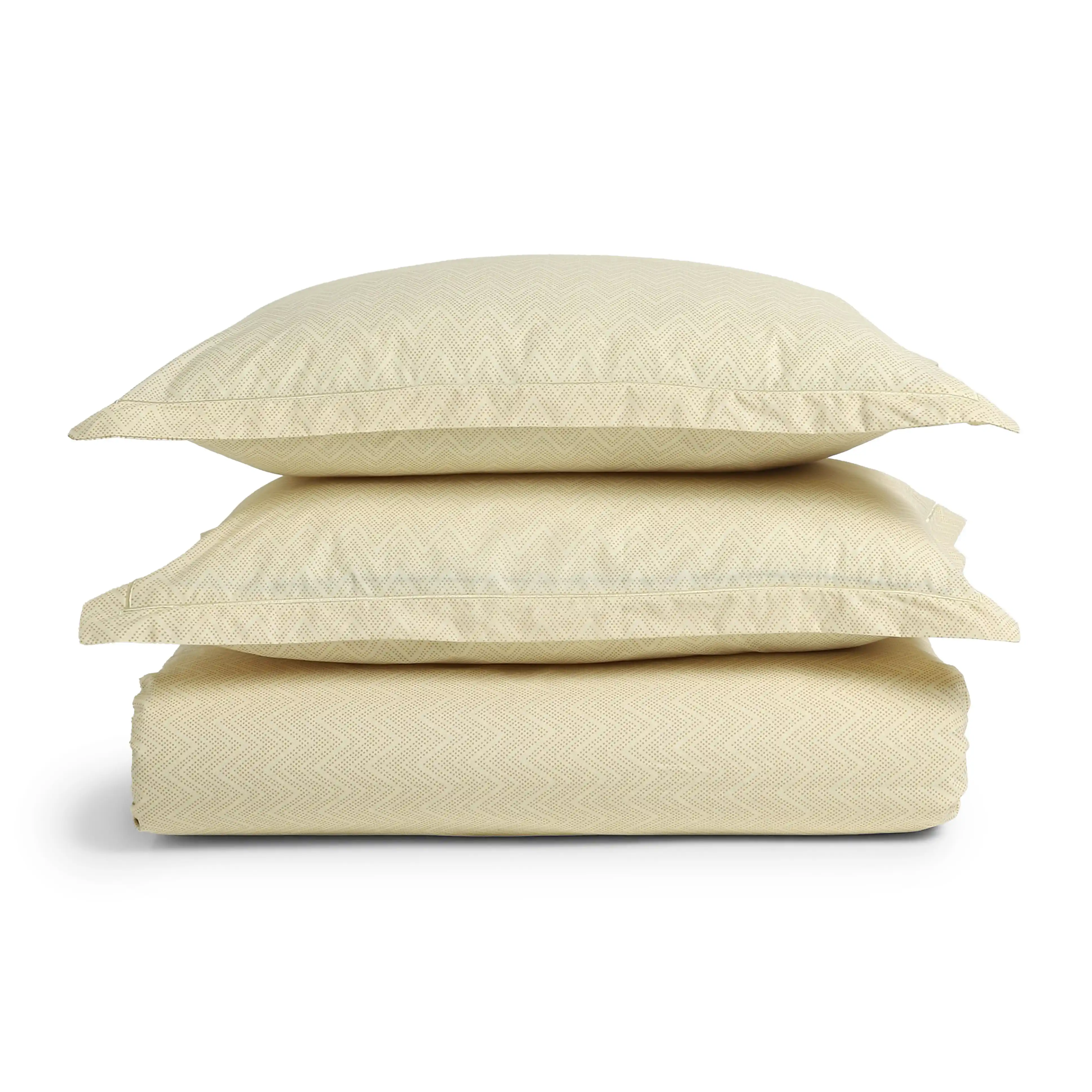 Threadscapes | Woven Textured Printed Cotton Bedsheet Set | Pillow Cover with Merrow Hem Treatment-Beige - Image 14