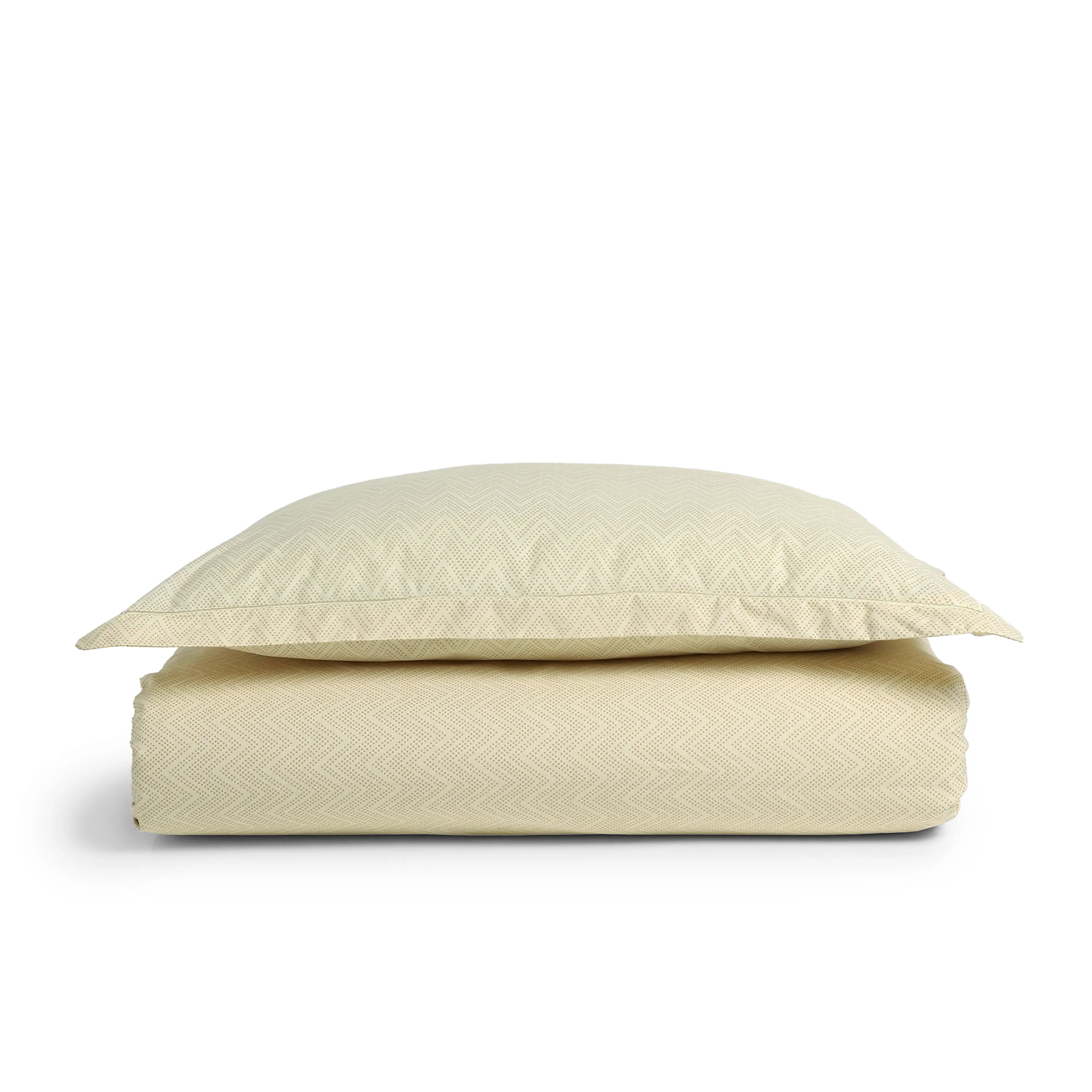 Threadscapes | Woven Textured Printed Cotton Bedsheet Set | Pillow Cover with Merrow Hem Treatment-Beige - Image 4