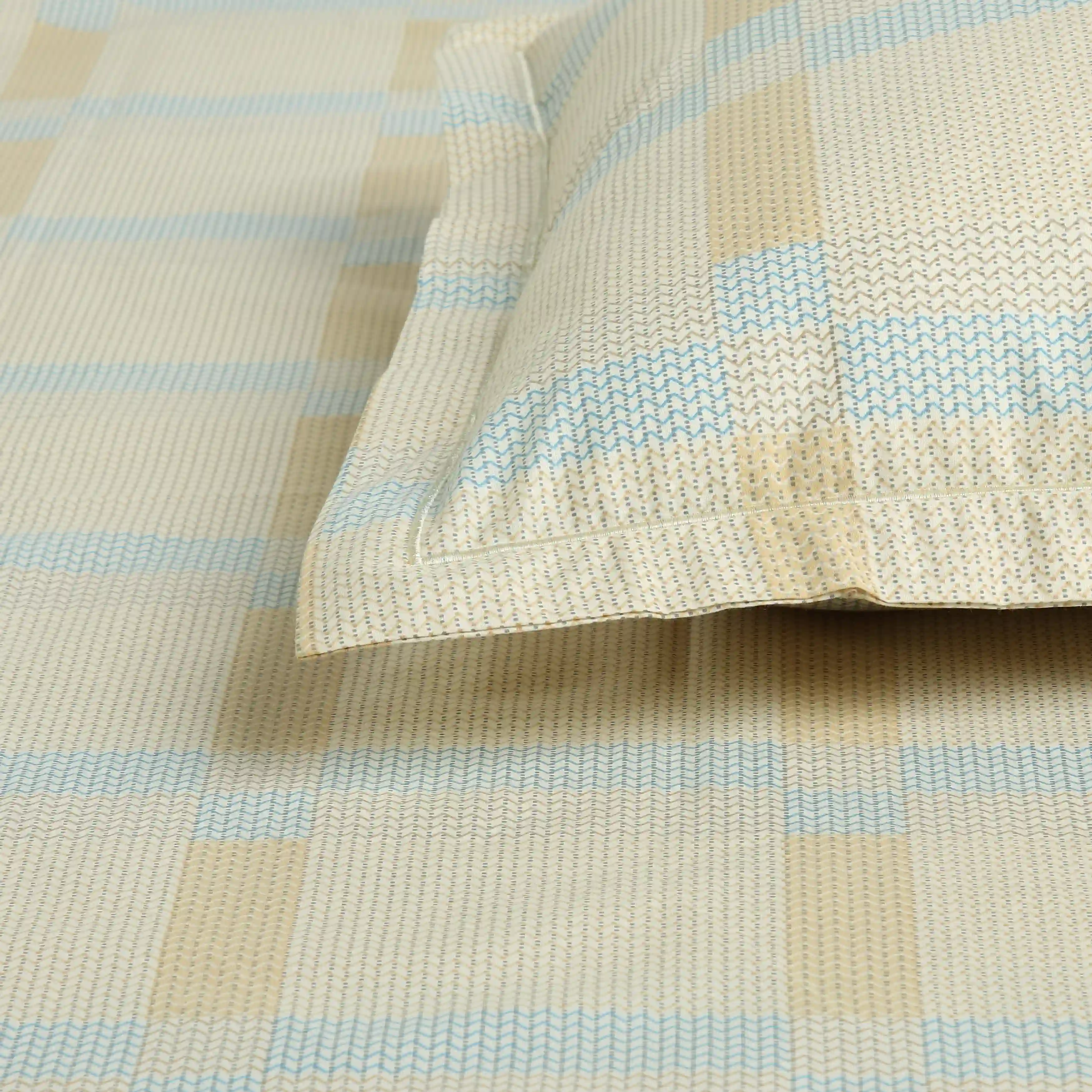 Threadscapes | Woven Textured Printed Cotton Bedsheet Set | Pillow Cover with Merrow Hem Treatment-Sand - Image 10
