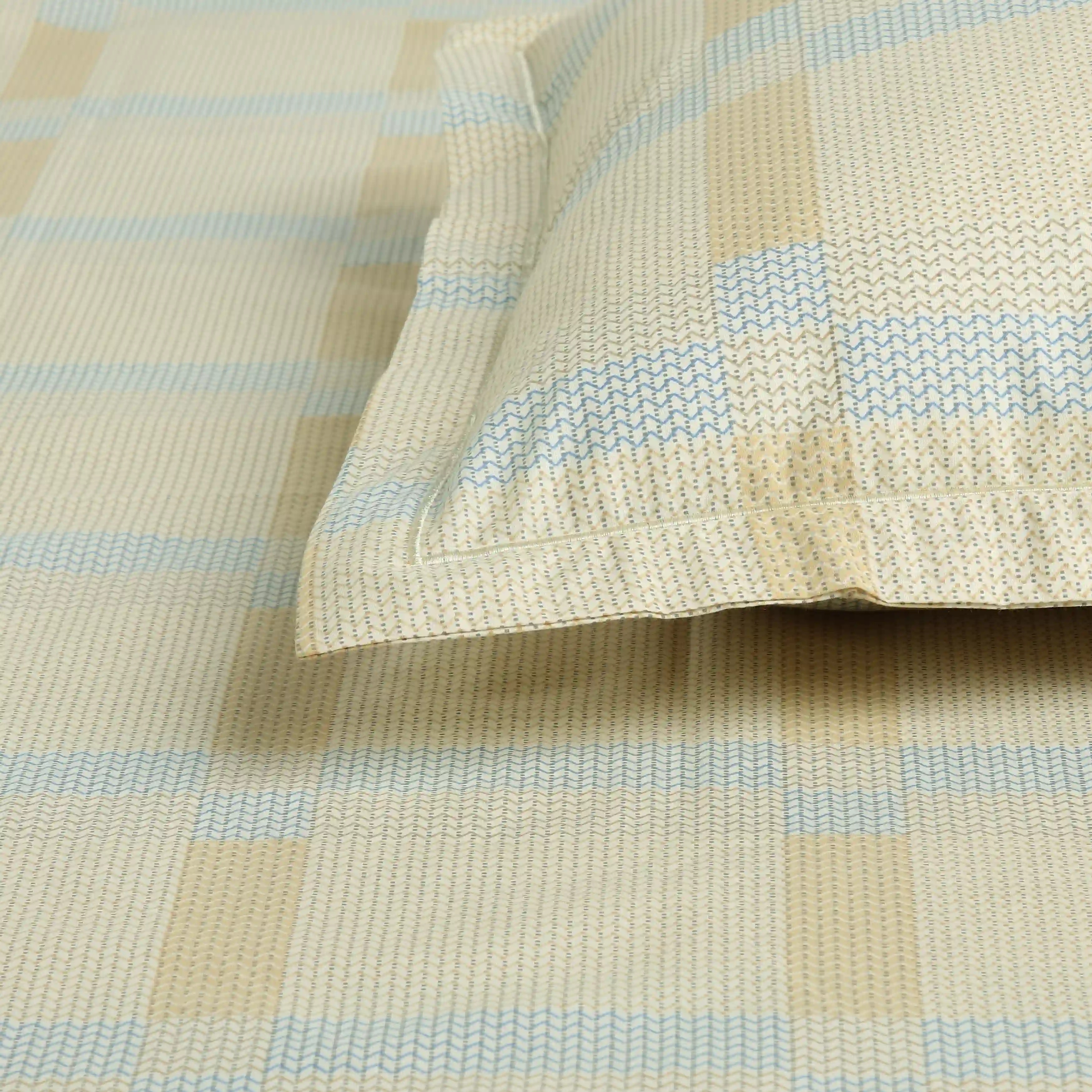 Threadscapes | Woven Textured Printed Cotton Bedsheet Set | Pillow Cover with Merrow Hem Treatment-Sand - Image 5